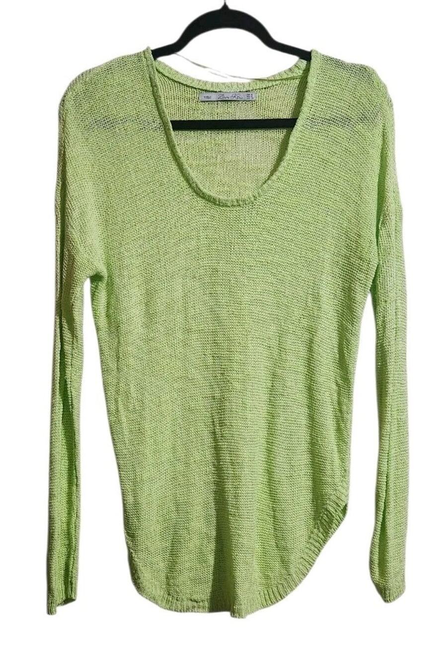 Zara Open Knit Top Women’s M Neon Green Minimalist Long Sleeves Sweater Coastal